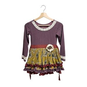 Mustard Pie Girls Purple Patchwork Ruffled Dress Size 8